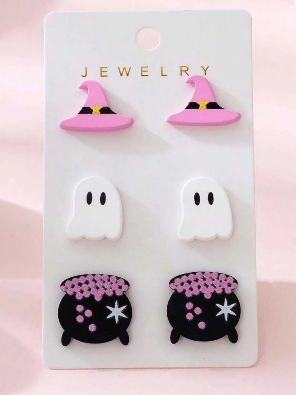 Halloween Earrings Set - Pink Black and White